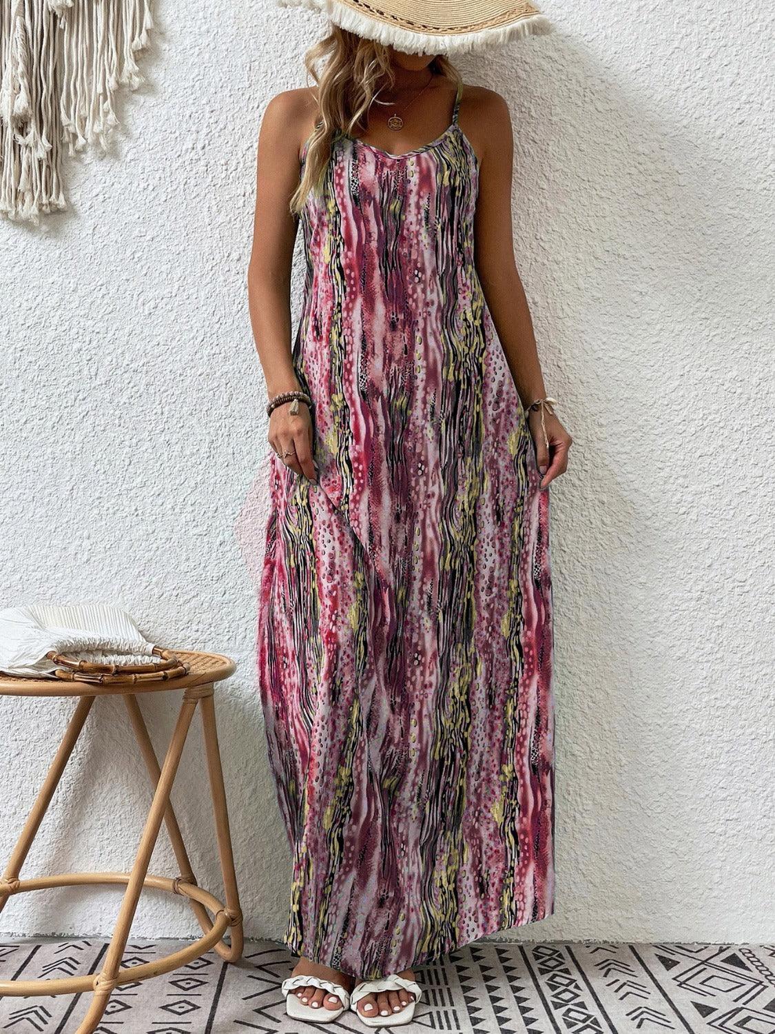 Full Size Printed Scoop Neck Maxi Cami Dress - Trendy by Luna