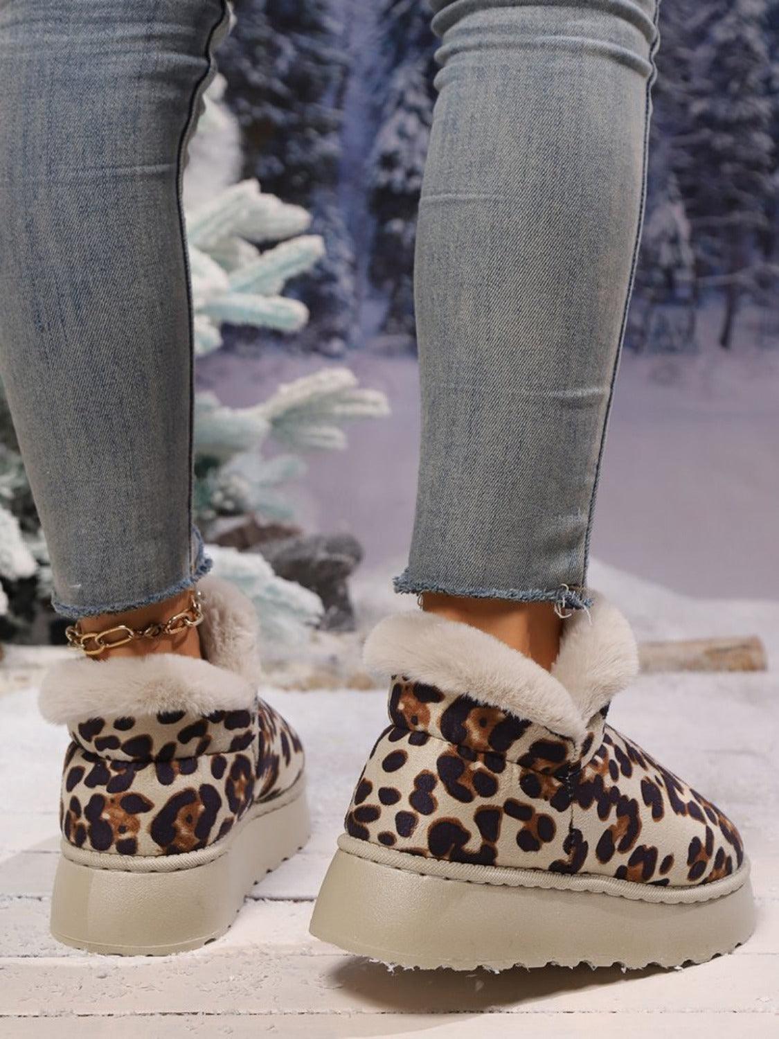 Thermal Leopard Round Toe Platform Boots - Trendy by Luna