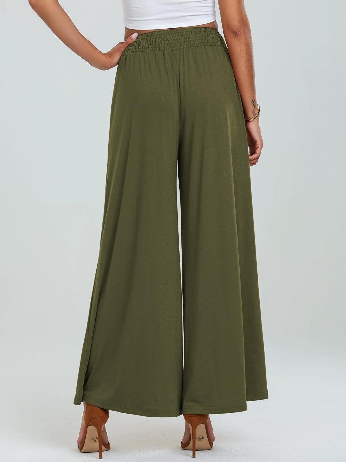 Pocketed Elastic Waist Wide Leg Pants - Trendy by Luna