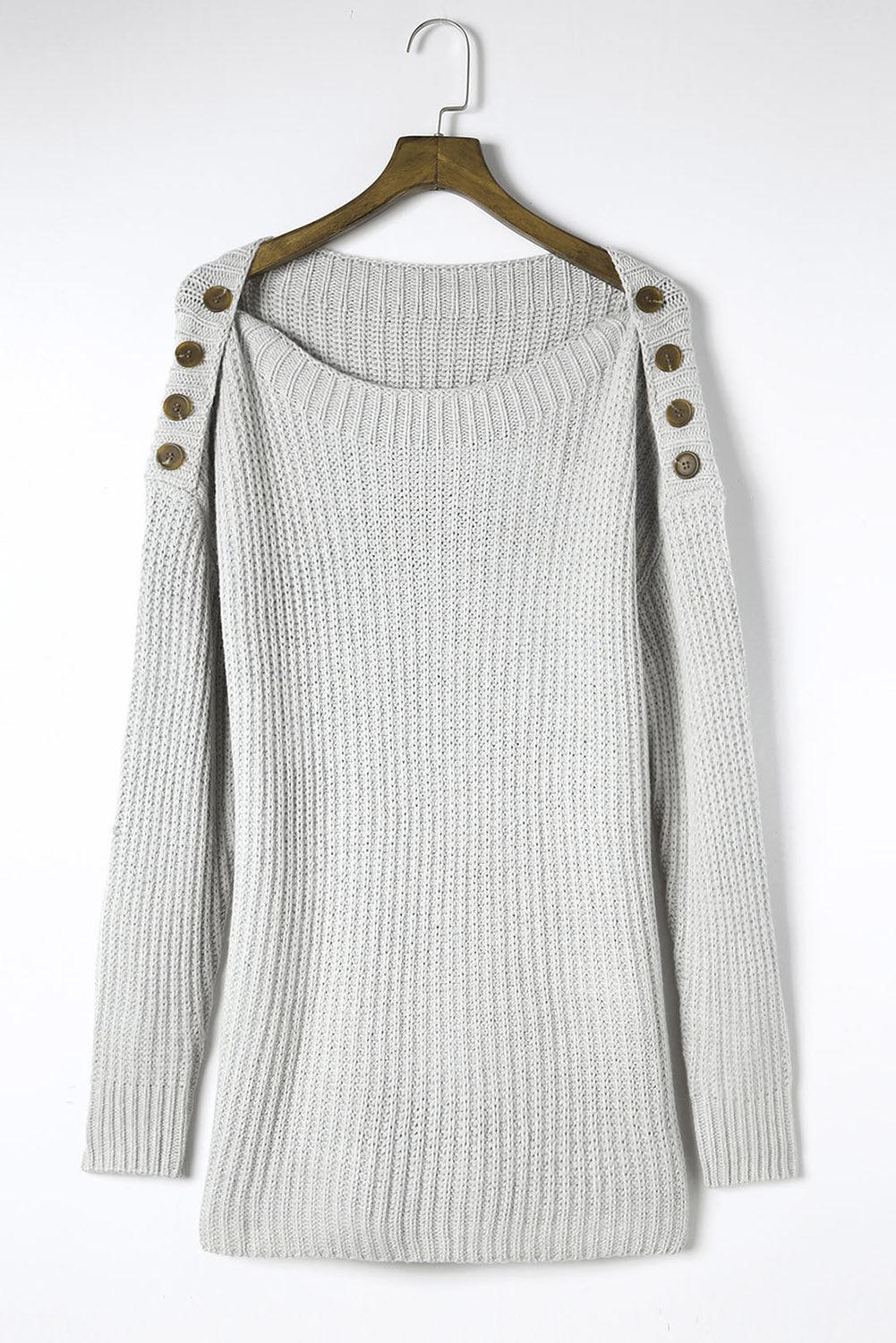 Side Slit Boat Neck Long Sleeve Sweater - Trendy by Luna