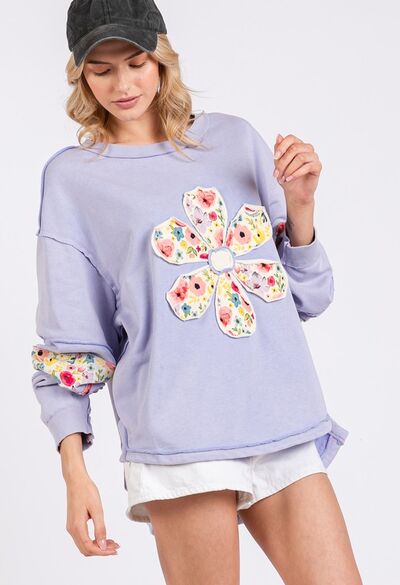 Daisy Patch Applique Long Sleeve Sweatshirt - Trendy by Luna