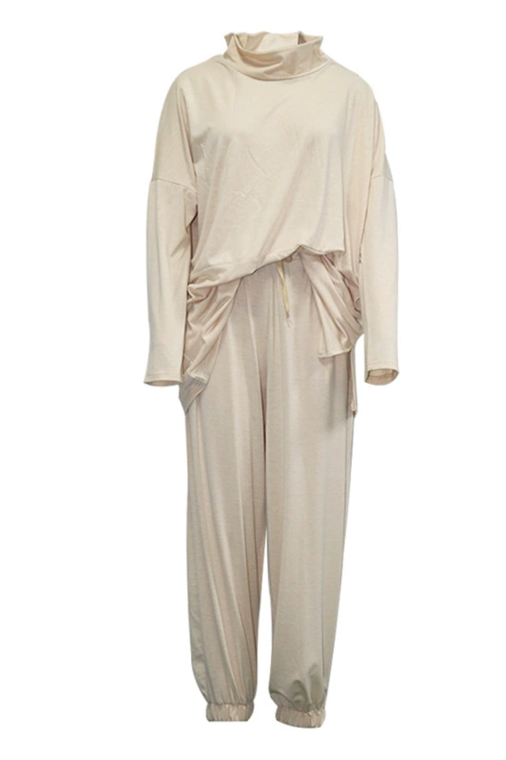 Mock Neck Drop Shoulder Top and Pants Set