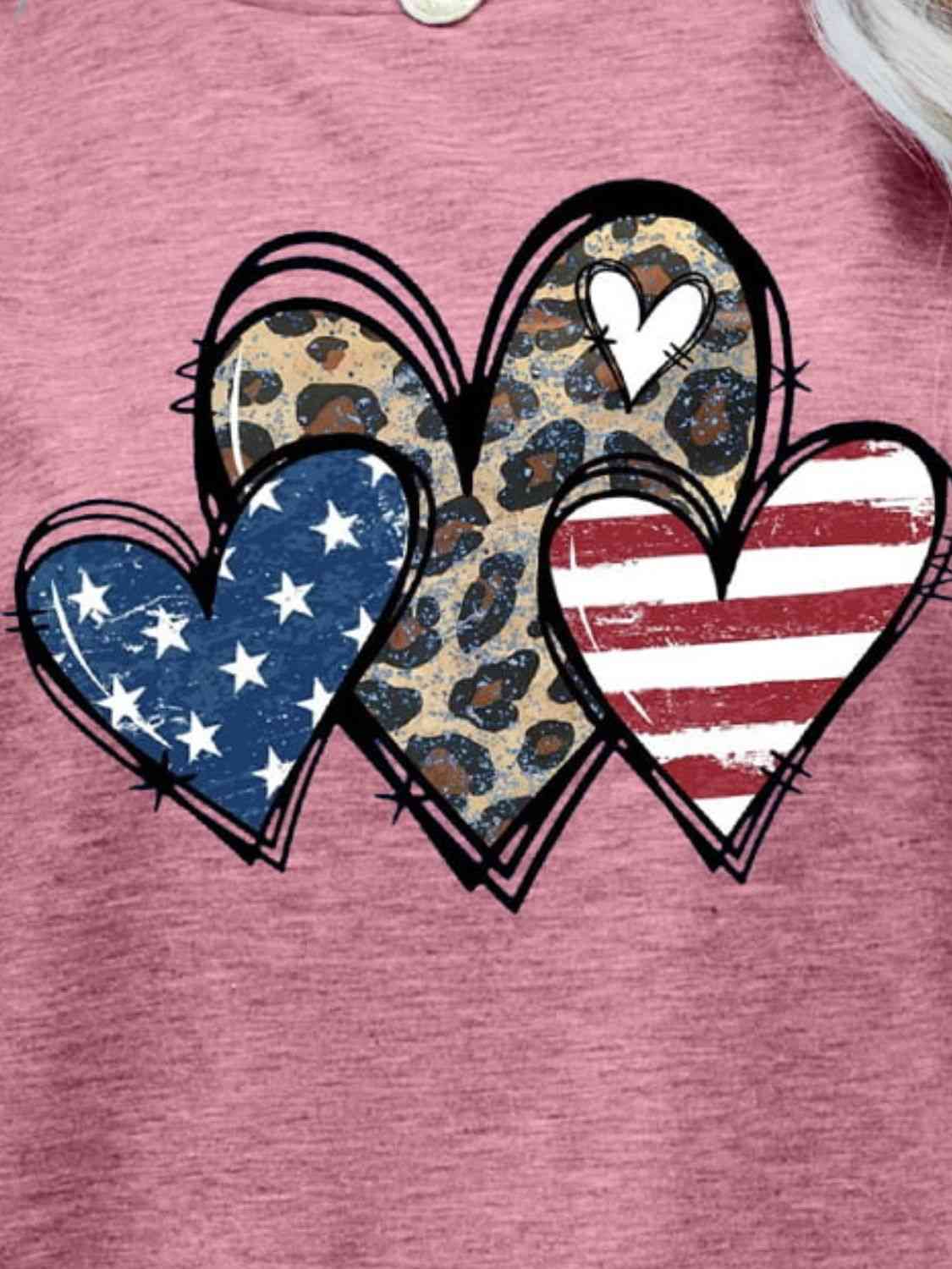 US Flag Leopard Heart Graphic Tee - Trendy by Luna