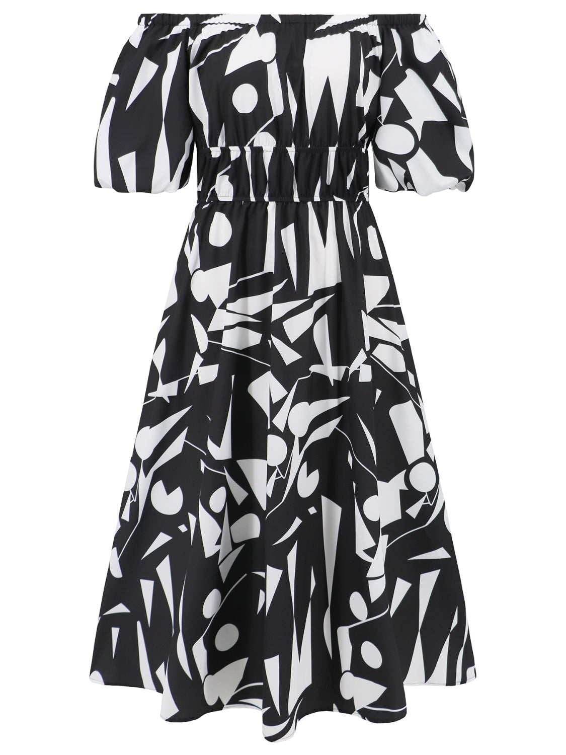 Printed Off-Shoulder Balloon Sleeve Dress - Trendy by Luna