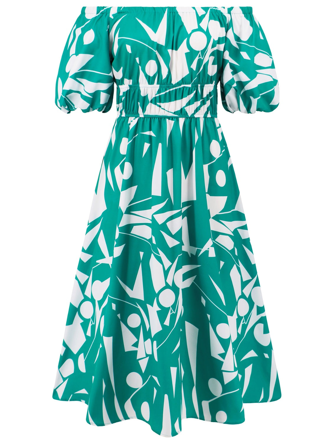 Printed Off-Shoulder Balloon Sleeve Dress - Trendy by Luna