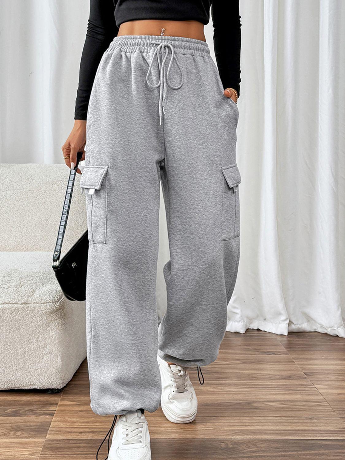 Perfee Drawstring Elastic Waist Joggers with Pockets - Trendy by Luna