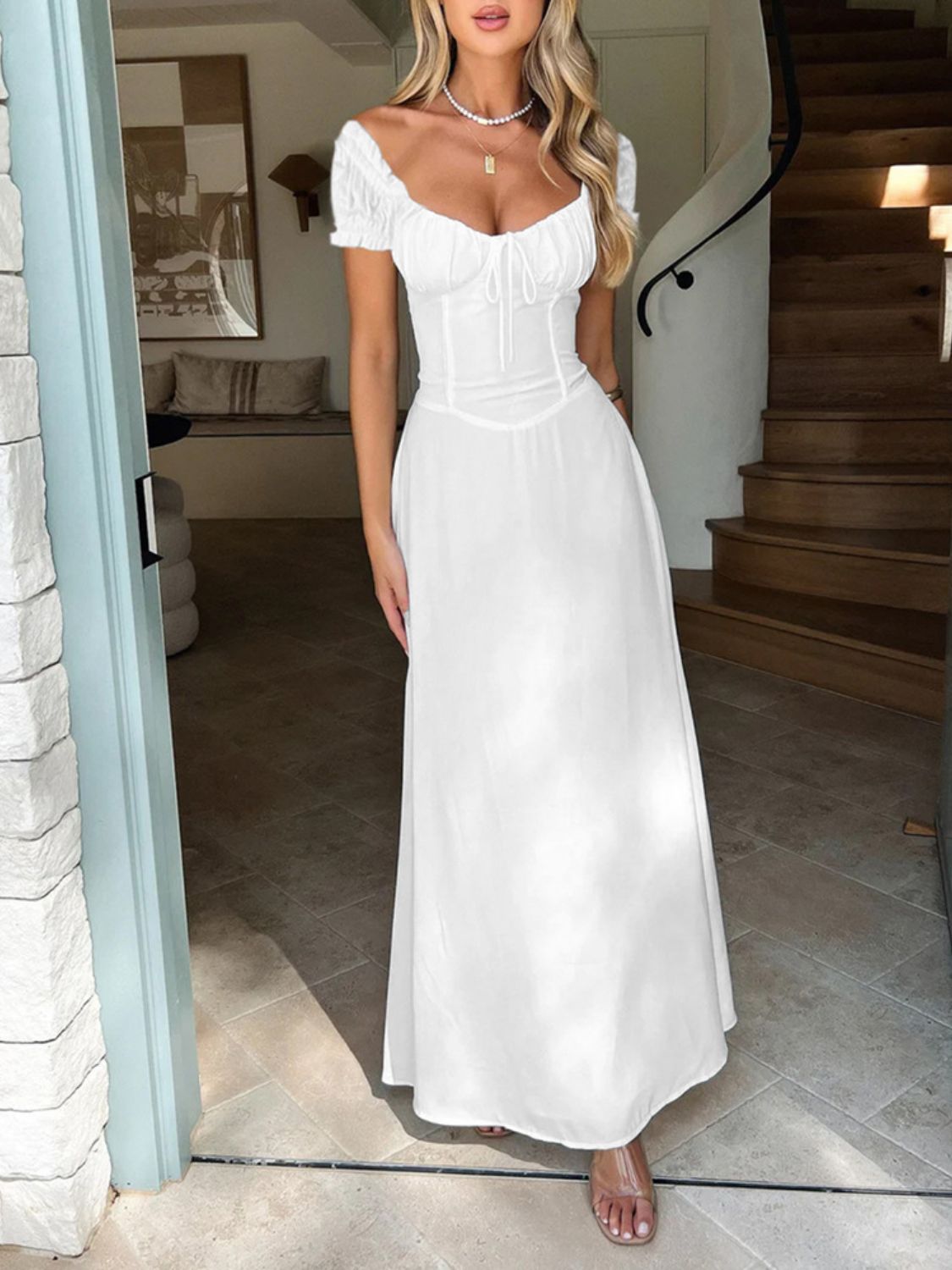 Sweetheart Neck Short Sleeve Maxi Dress