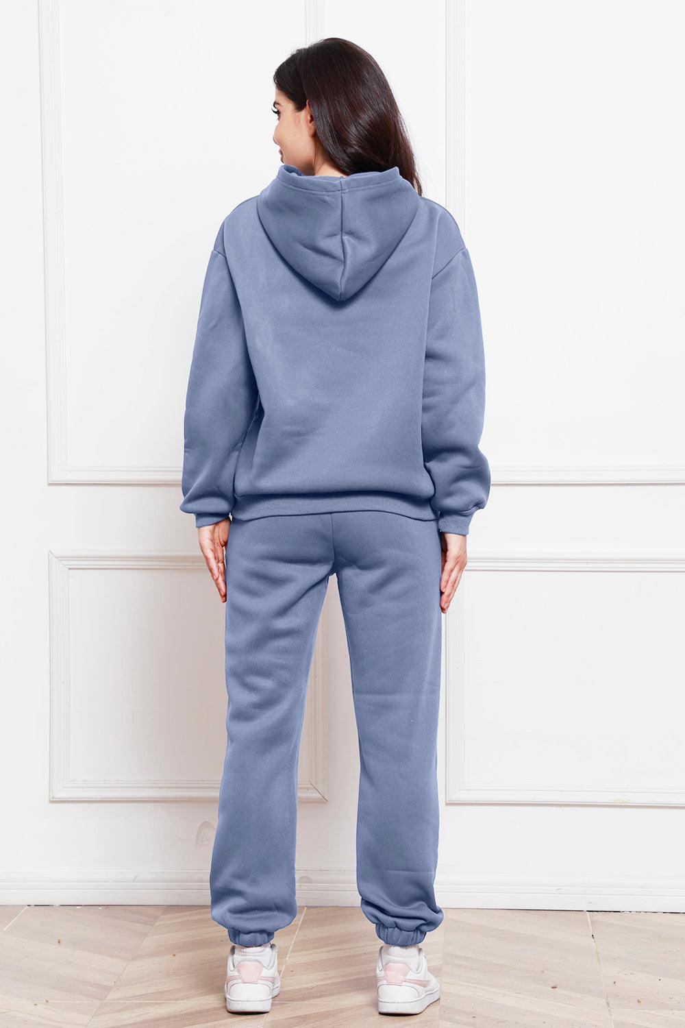 Drop Shoulder Long Sleeve Hoodie and Pants Set - Trendy by Luna