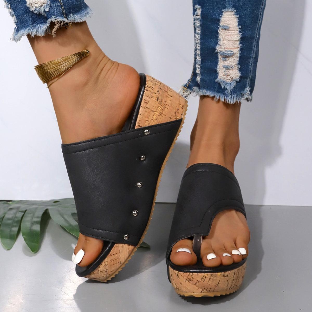 PU Leather Wedge Sandals - Trendy by Luna