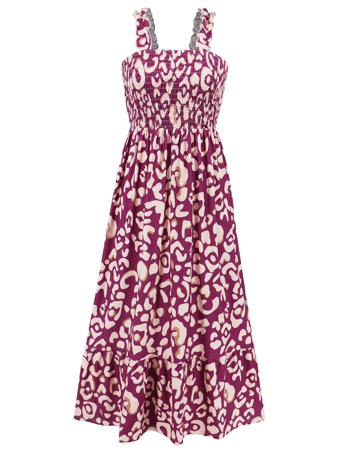 Smocked Printed Square Neck Sleeveless Dress - Trendy by Luna