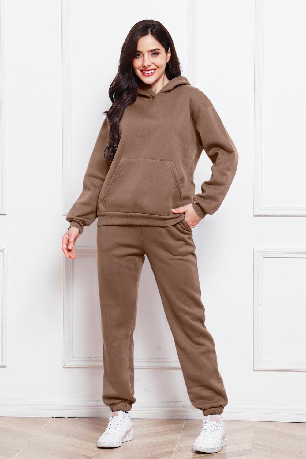 Drop Shoulder Long Sleeve Hoodie and Pants Set - Trendy by Luna