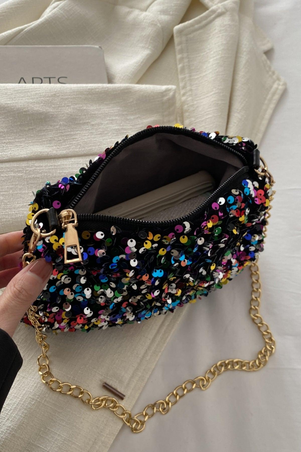 Sequin Removable Strap Shoulder Bag - Trendy by Luna