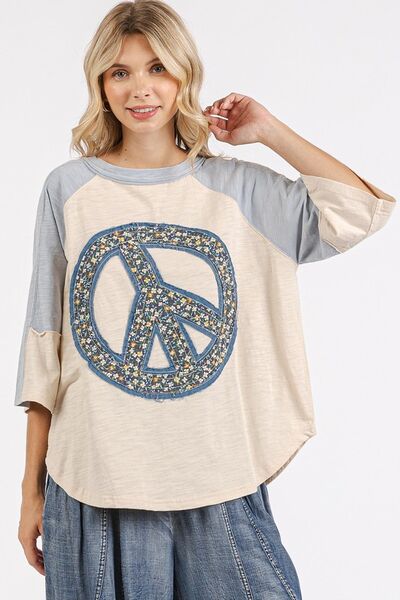 Mittoshop Peace Sign Patch Mineral Washed T-Shirt - Trendy by Luna