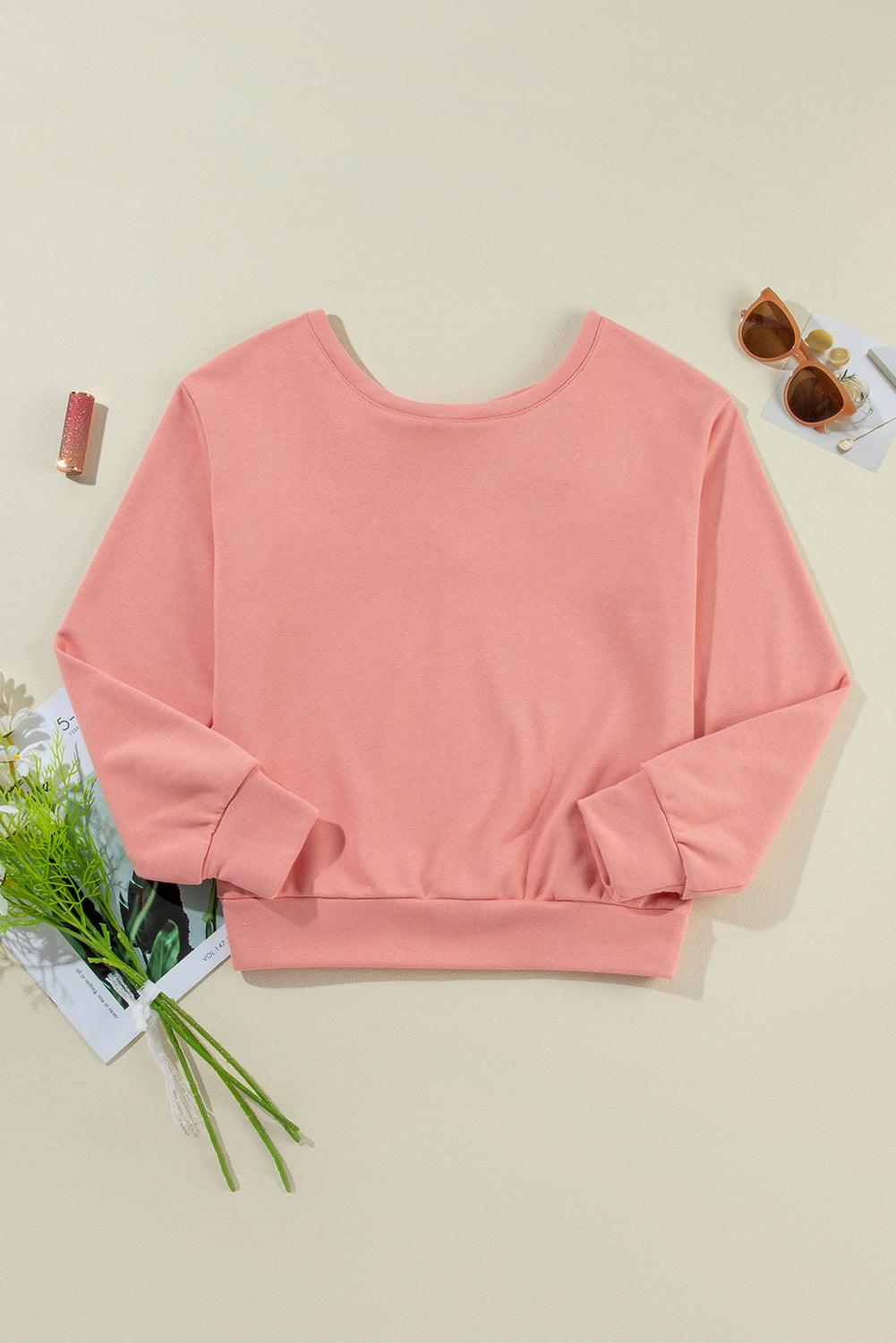 Bow Cutout Round Neck Long Sleeve Sweatshirt - Trendy by Luna