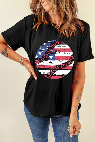 US Flag Round Neck Short Sleeve T-Shirt - Trendy by Luna