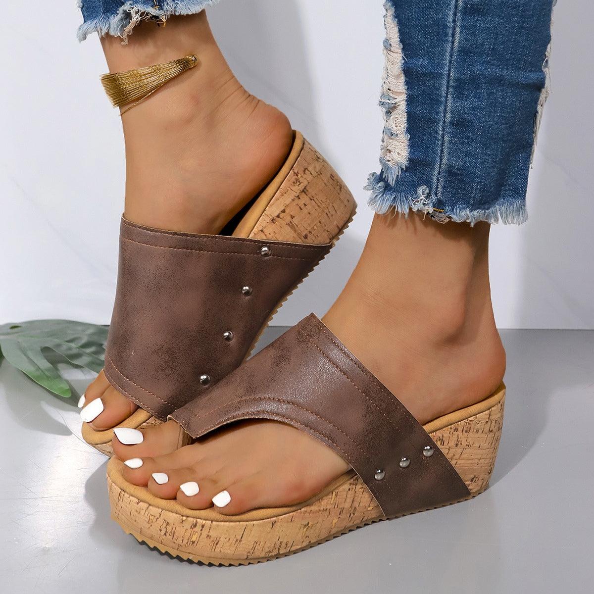 PU Leather Wedge Sandals - Trendy by Luna