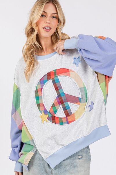 Contrast Peace Patch Dropped Shoulder Sweatshirt - Trendy by Luna