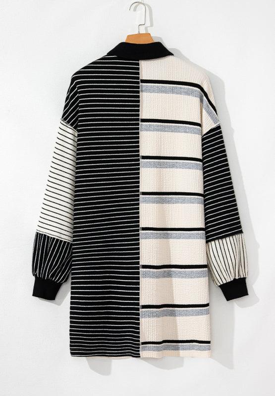 Striped Patchwork Long Sleeve Mini Dress - Trendy by Luna