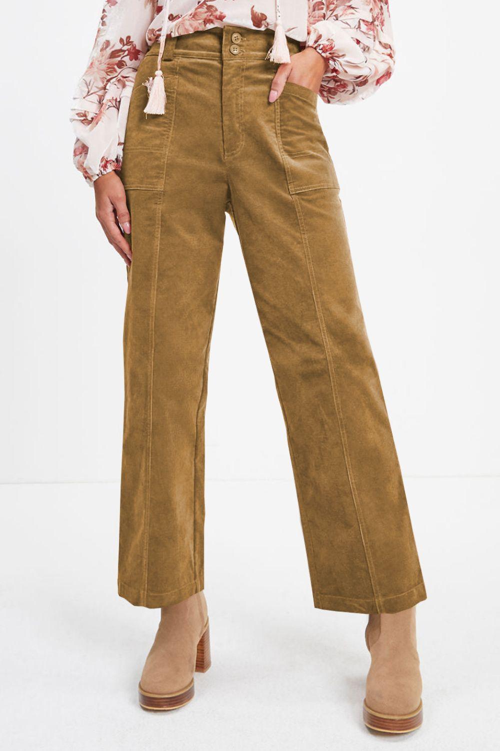 Half Elastic Waist Straight Pants - Trendy by Luna