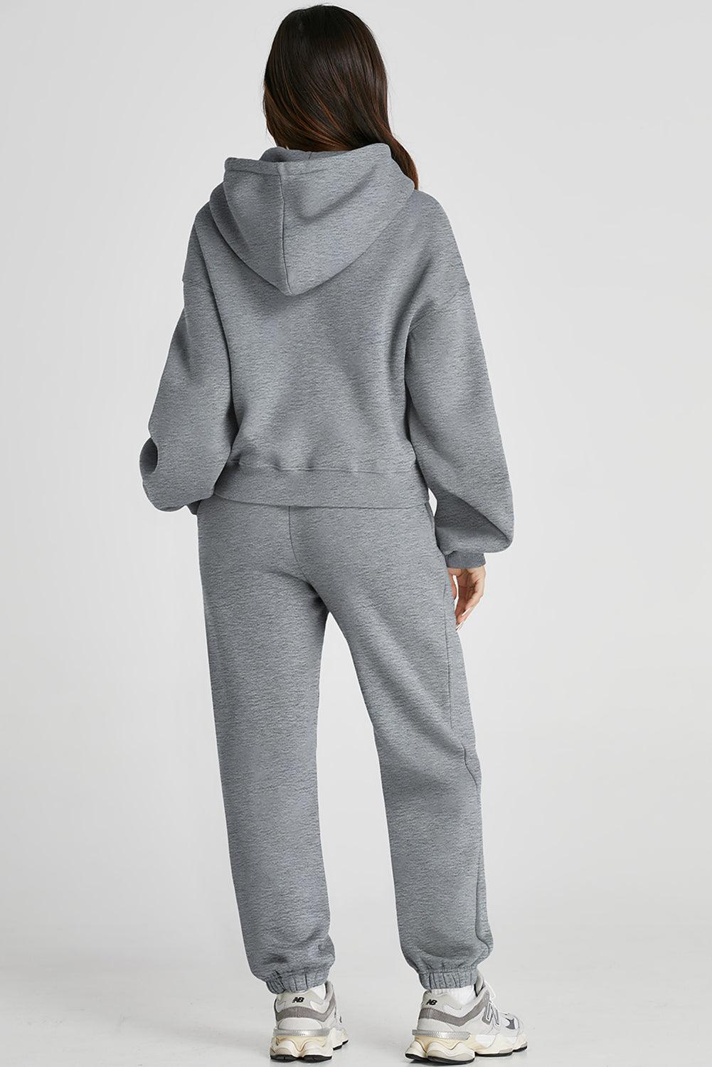 Dropped Shoulder Hooded Top and Pants Active Set - Trendy by Luna