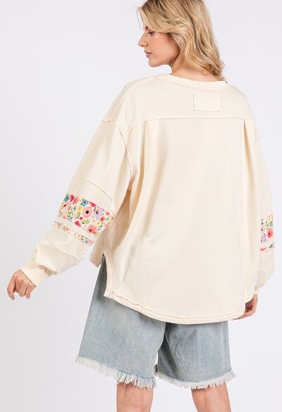 Daisy Patch Applique Long Sleeve Sweatshirt - Trendy by Luna