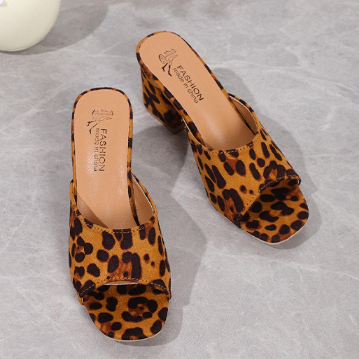 Leopard Block Heel Suede Sandals - Trendy by Luna