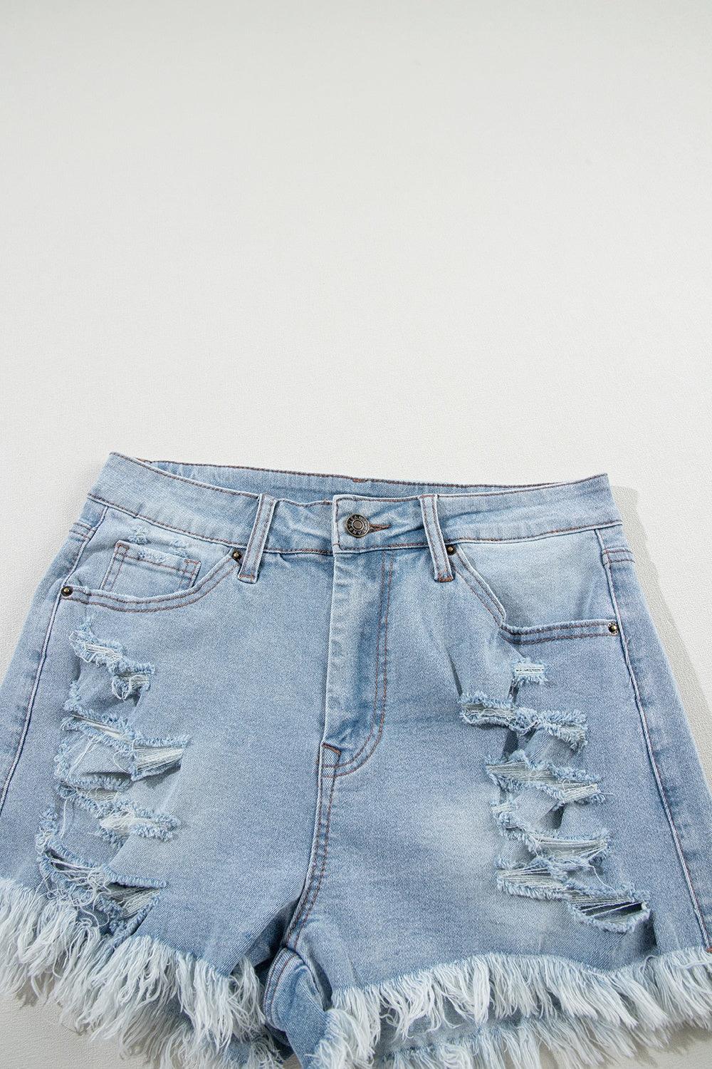 Distressed Raw Hem Denim Shorts - Trendy by Luna