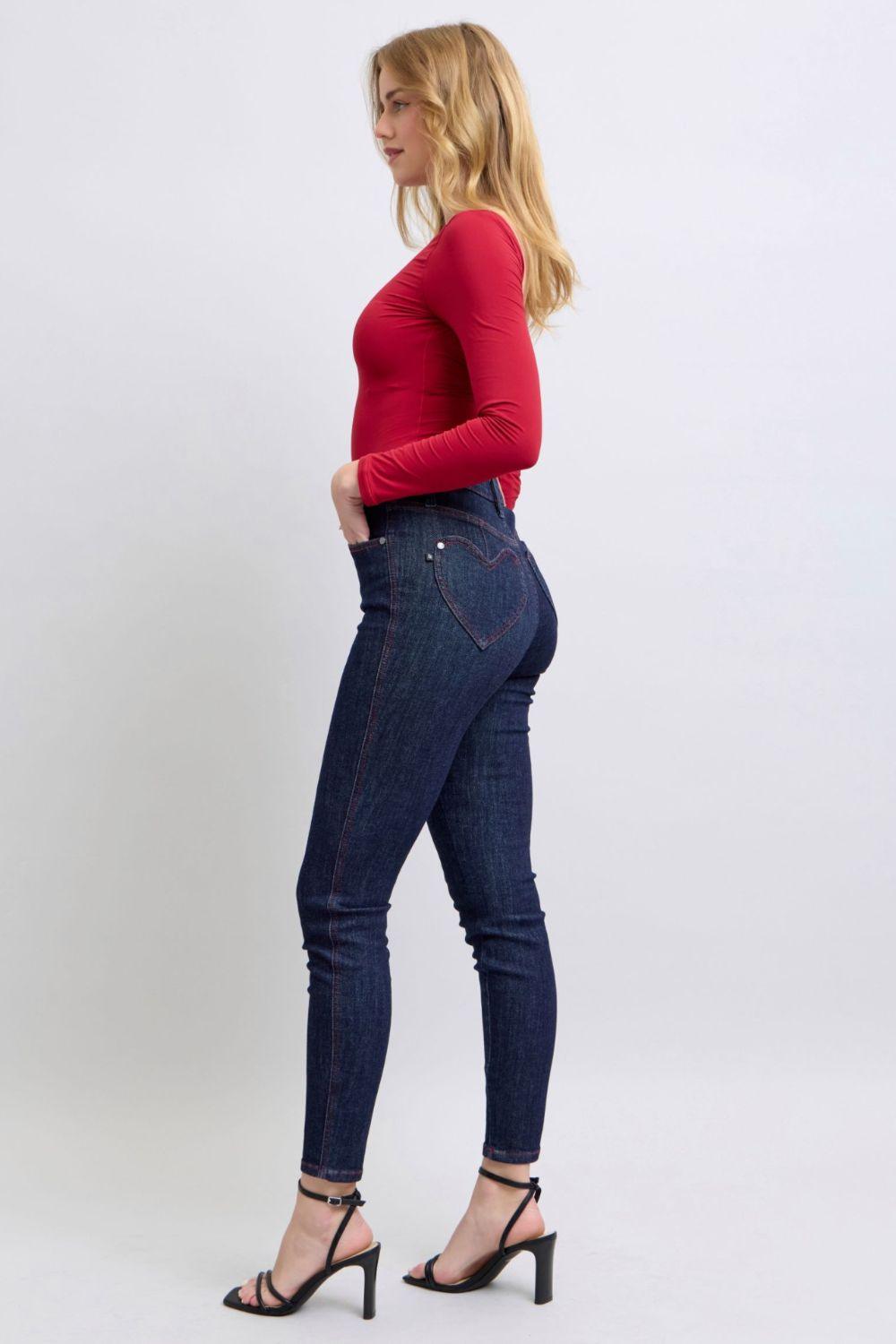 Full Size Heart Shaped Back Pockets Skinny Jeans - Trendy by Luna