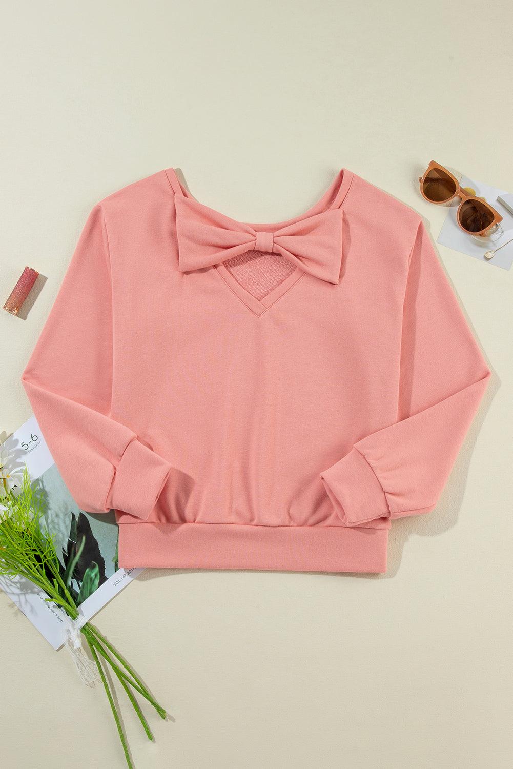 Bow Cutout Round Neck Long Sleeve Sweatshirt - Trendy by Luna