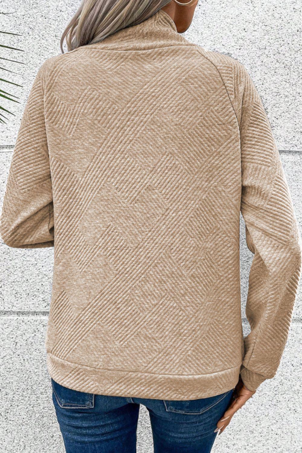 Textured Turtleneck Long Sleeve Sweatshirt - Trendy by Luna