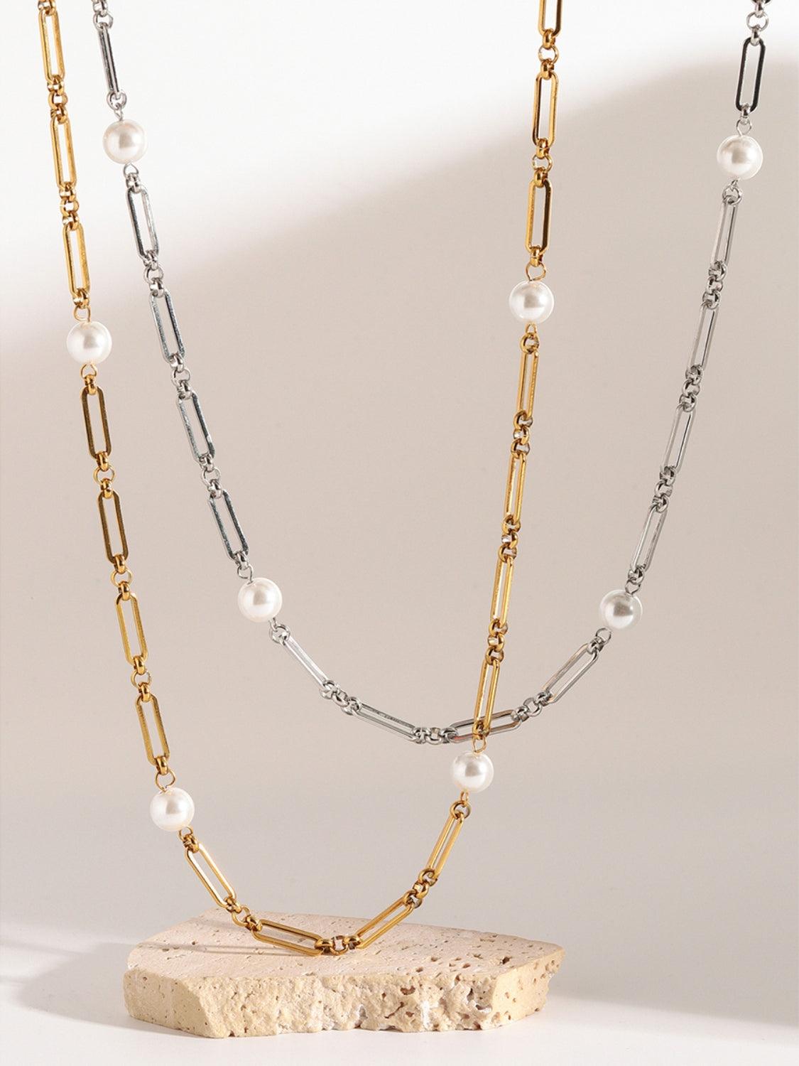 Stainless Steel Pearl Chain Necklace - Trendy by Luna