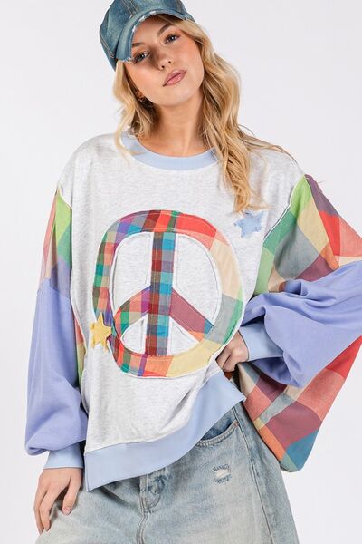 Contrast Peace Patch Dropped Shoulder Sweatshirt - Trendy by Luna