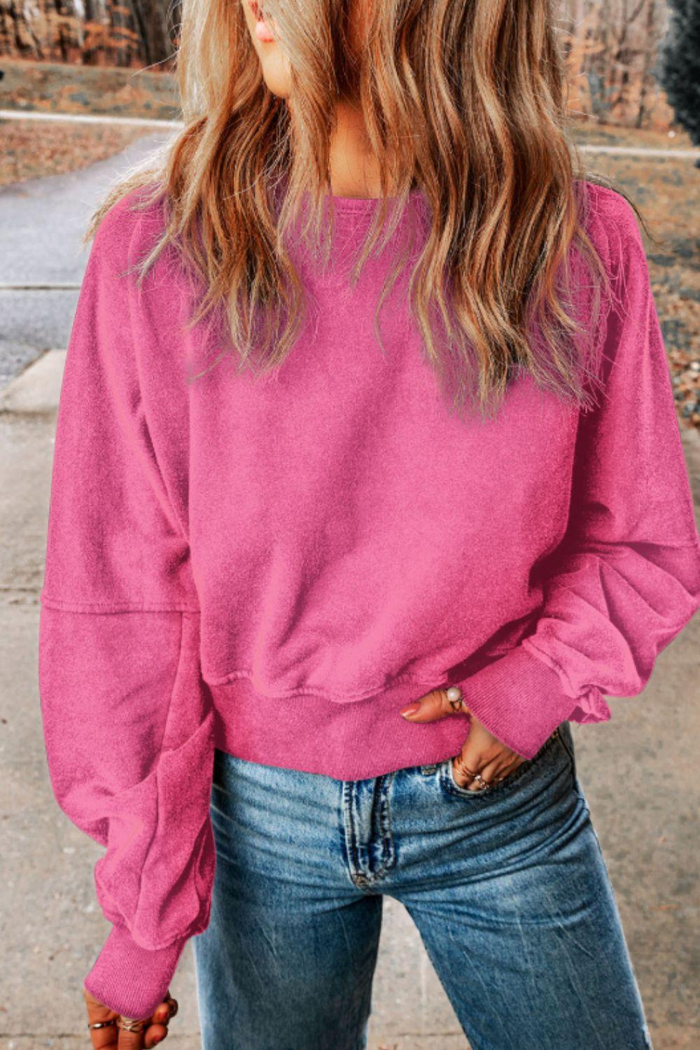 Cutout Round Neck Long Sleeve Sweatshirt - Trendy by Luna