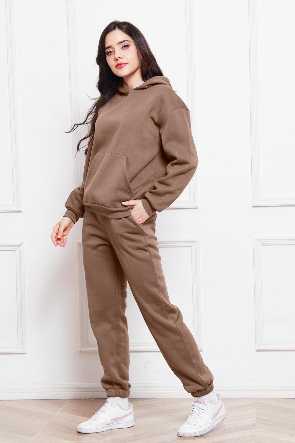 Drop Shoulder Long Sleeve Hoodie and Pants Set - Trendy by Luna