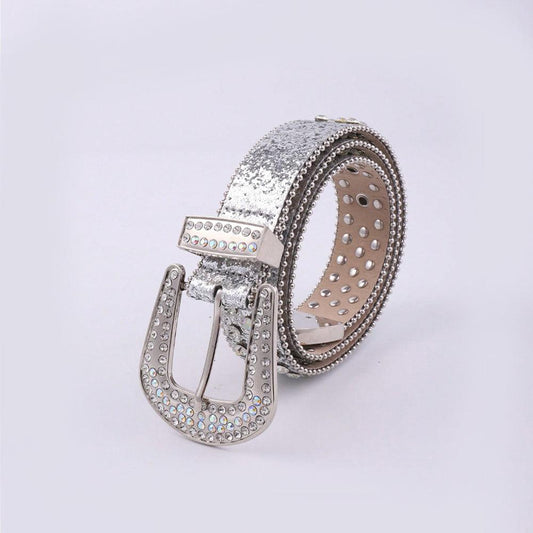 PU Leather Rhinestone Belt - Trendy by Luna