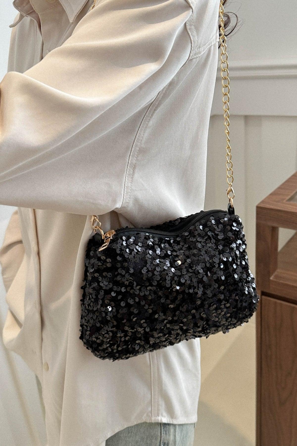 Sequin Removable Strap Shoulder Bag - Trendy by Luna