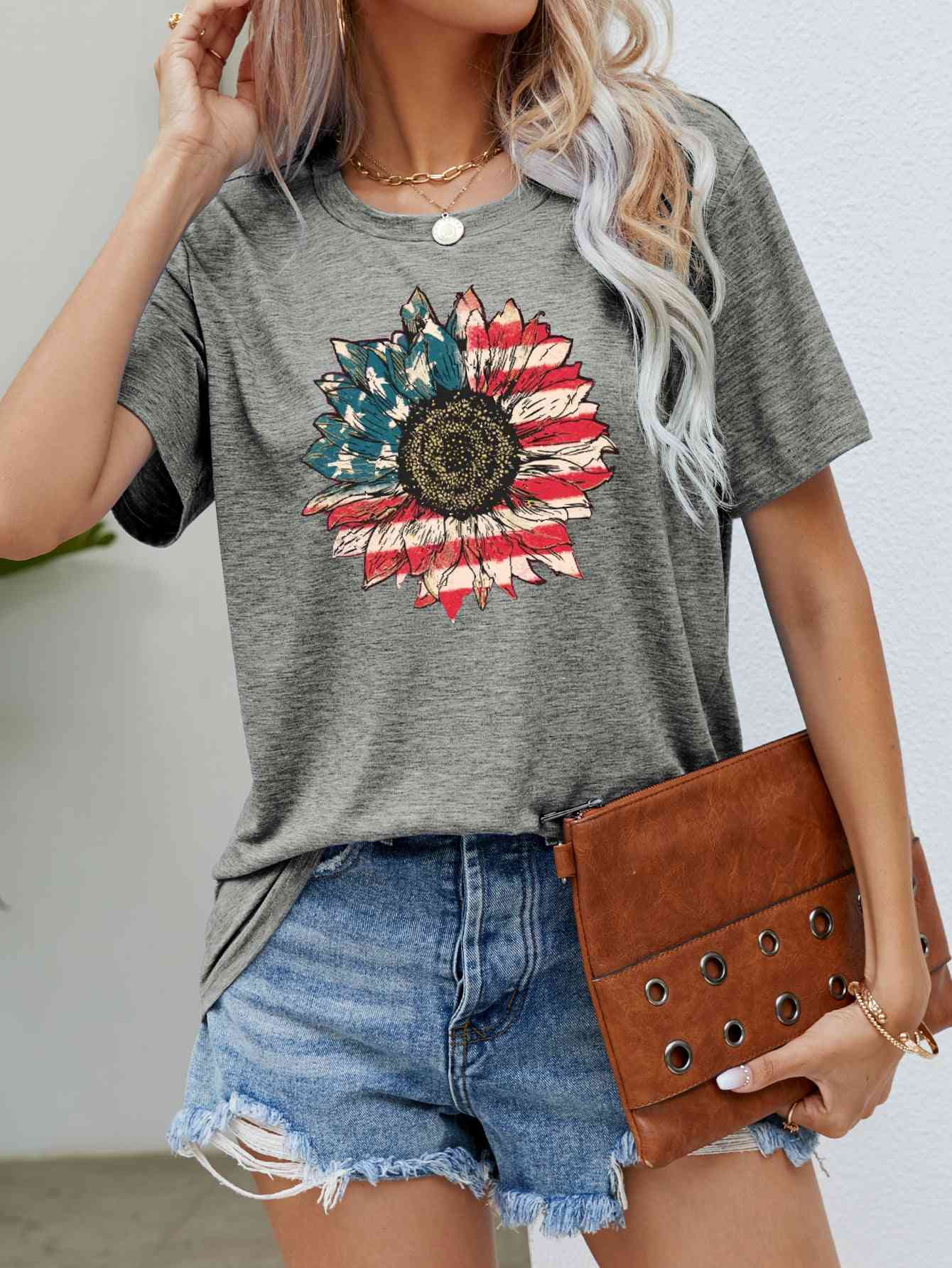 US Flag Flower Graphic Tee - Trendy by Luna