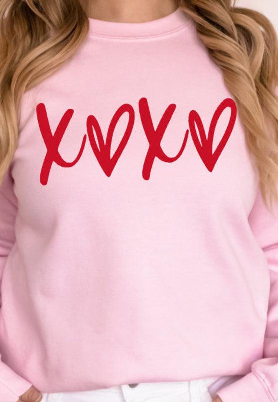 Valentine’s Day XOXO Round Neck Drop Shoulder Sweatshirt - Trendy by Luna