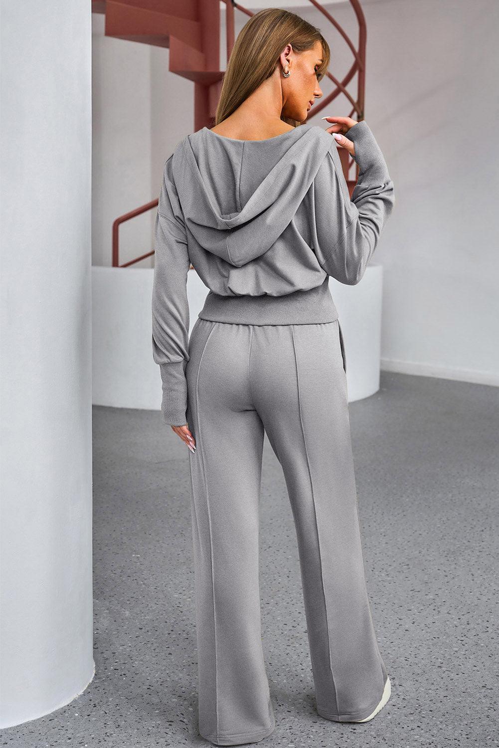 Dropped Shoulder Hoodie and Drawstring Pants Active Set - Trendy by Luna