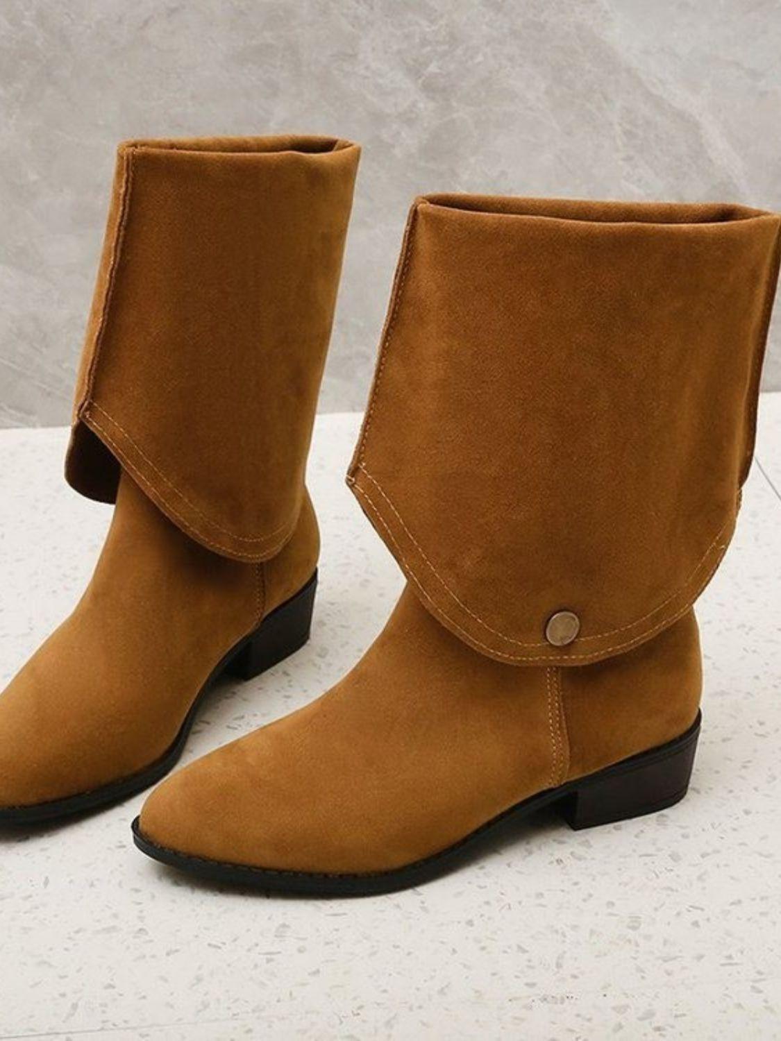 Point Toe Block Heel Boots - Trendy by Luna