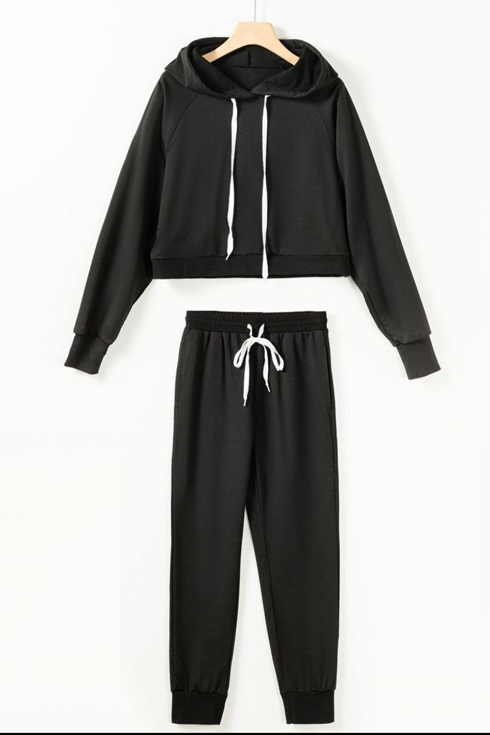 Drawstring Hoodie and Pocketed Pants Set - Trendy by Luna