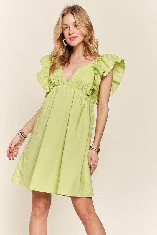 ADORA Smocked Back Ruffled Cap Sleeve Babydoll Dress - Trendy by Luna