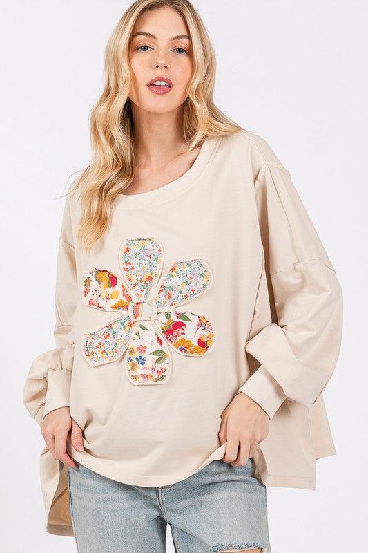 Flower Patch Dropped Shoulder Oversize Top - Trendy by Luna