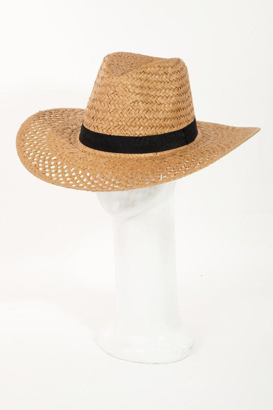 Fame Basket Weave Straw Sun Hat - Trendy by Luna