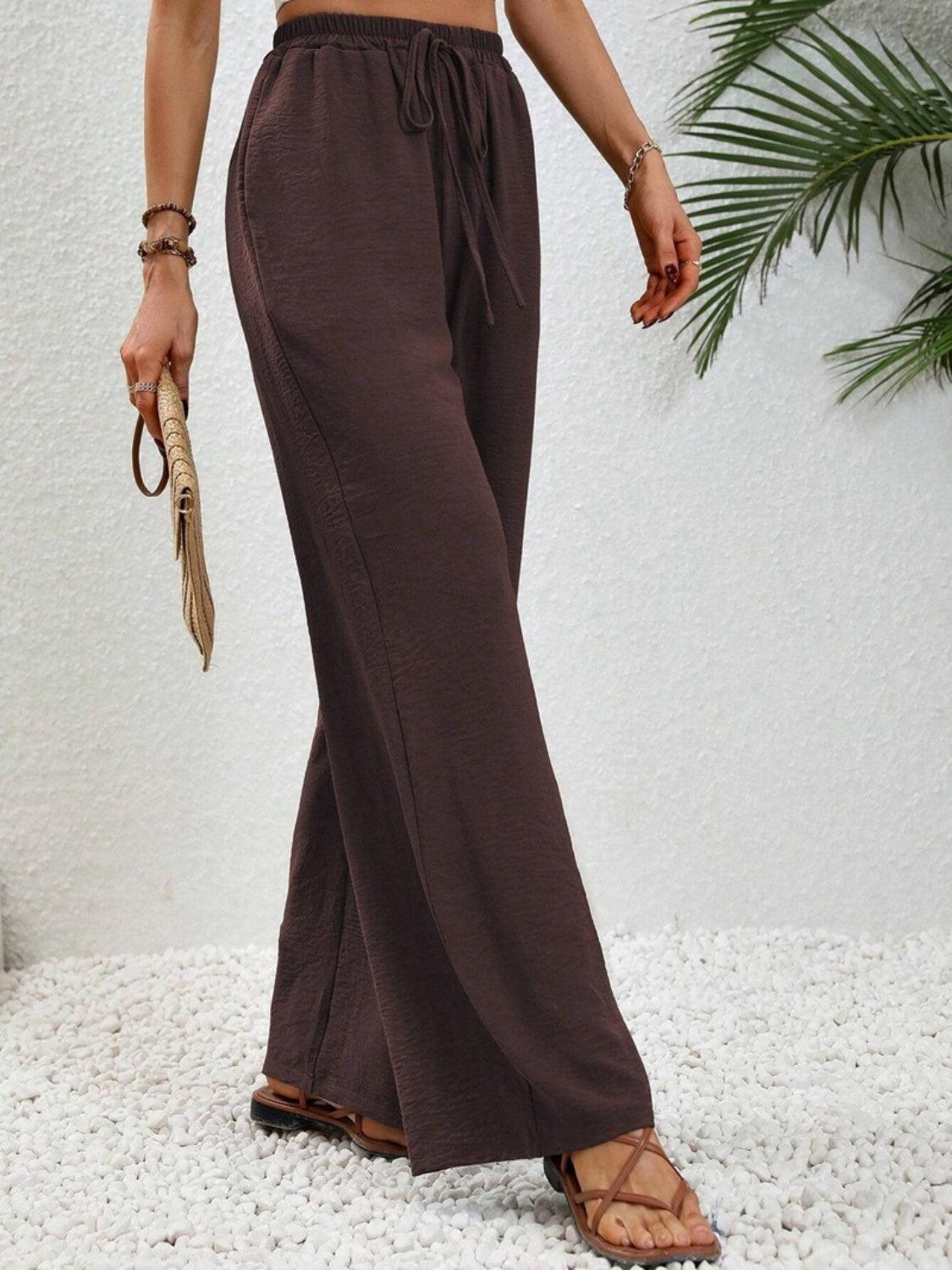 Wide Leg Drawstring Pants - Trendy by Luna