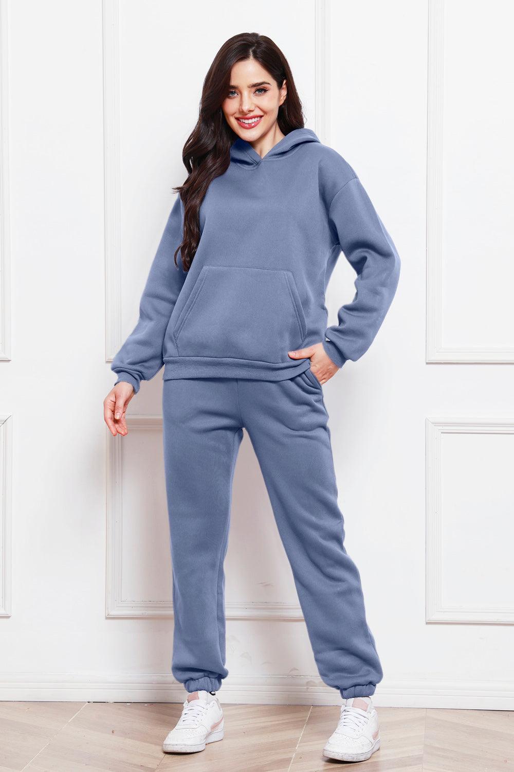 Drop Shoulder Long Sleeve Hoodie and Pants Set - Trendy by Luna