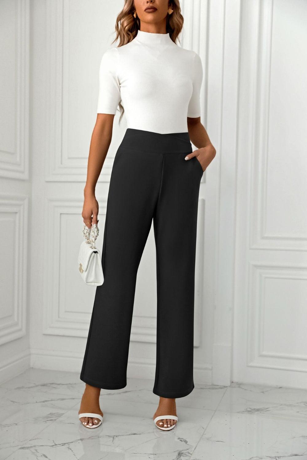 High Waist Straight Leg Pants - Trendy by Luna