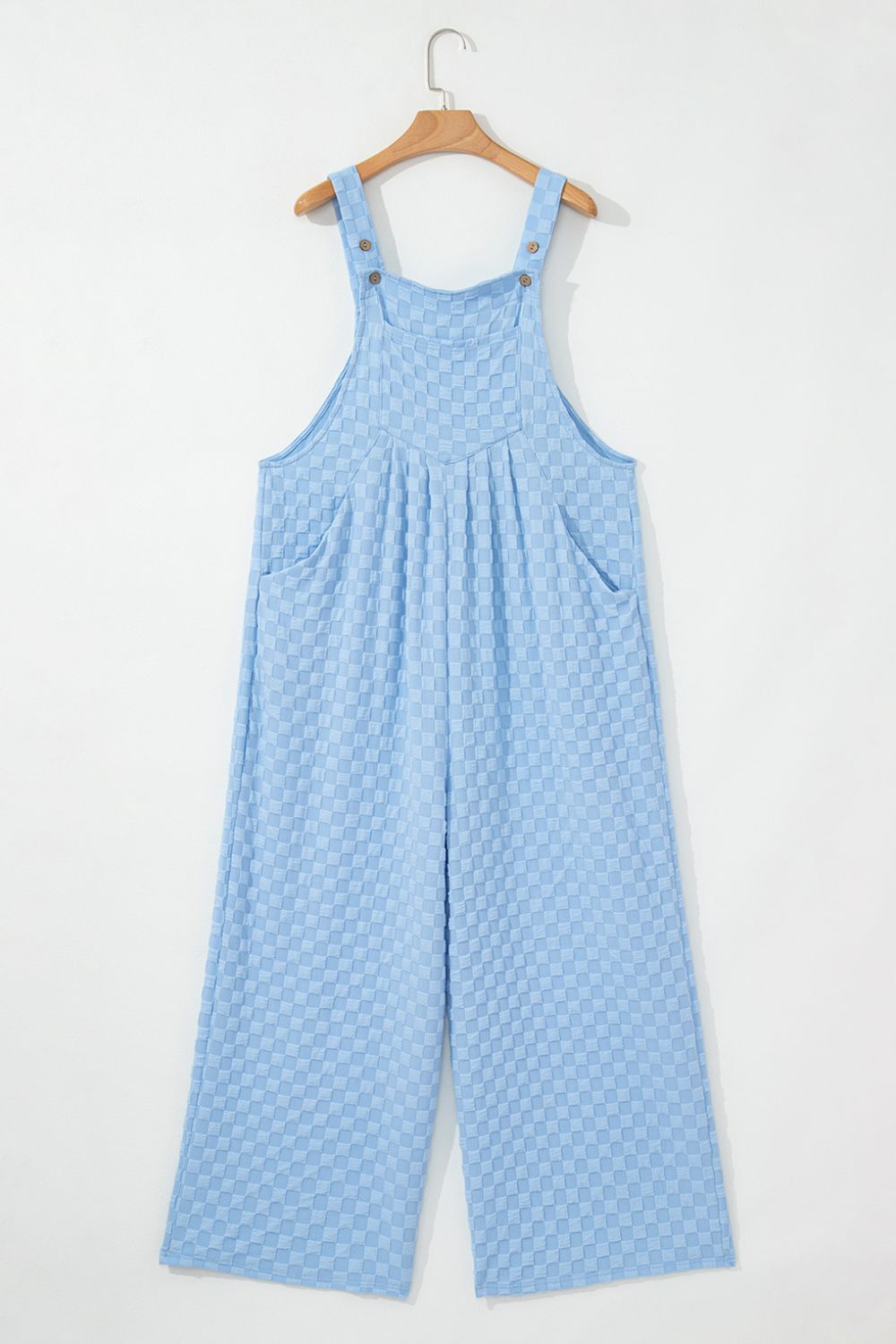 Checkered Pocketed Wide Leg Overalls - Trendy by Luna