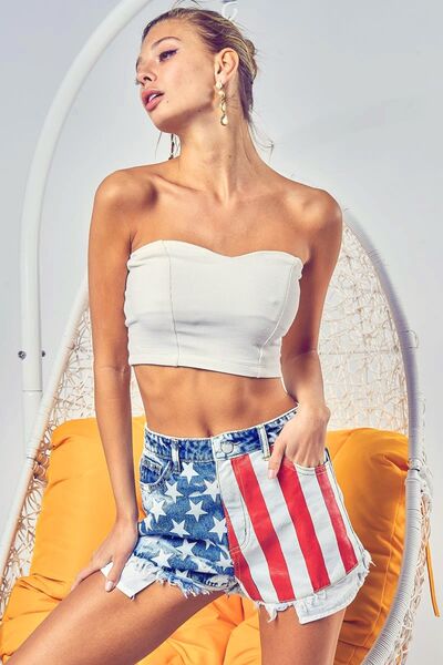 BiBi US Flag Theme Bleached Denim Shorts - Trendy by Luna