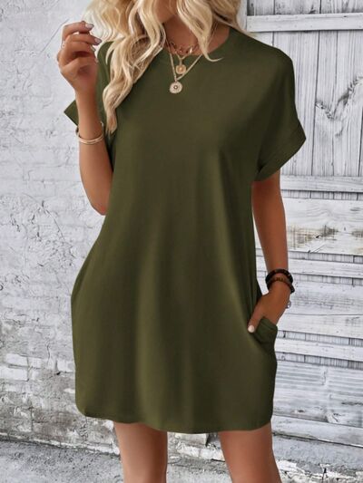 Short Sleeve Mini Tee Dress with Pockets - Trendy by Luna